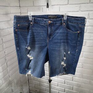 NWT Torrid Ladies Size 22 Medium Wash Distressed Rough Hem Blue Jean Shorts